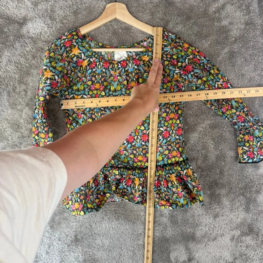 Peek Cotton Floral Peplum Ruffle Bell Sleeve Top Blouse Girls 2XL 12